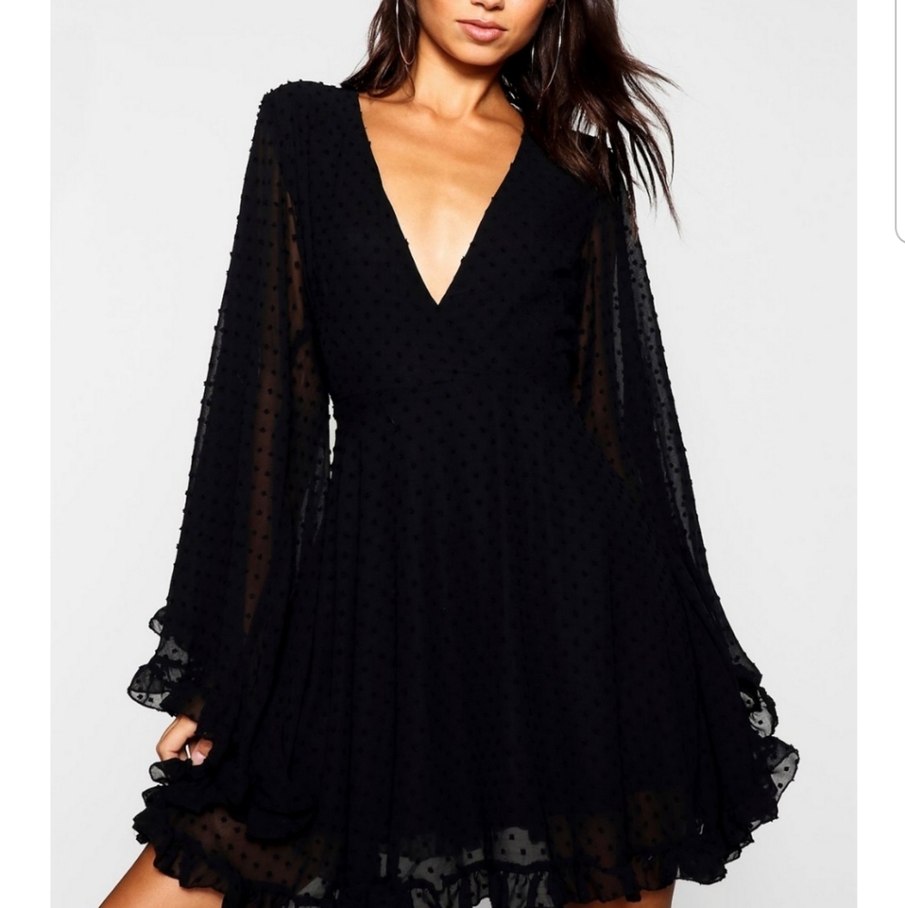 Boohoo Dobby Chiffon wide sleeve Skater Dress